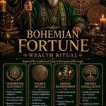 Bohemian Fortune Djinn Wealth Ritual - Premium Bohemian Fortune Djinn Wealth Ritual flyer for clients in Prague and Plzeň featuring an ancient spiritual elder and traditional Bohemian folk magic abundance circles.