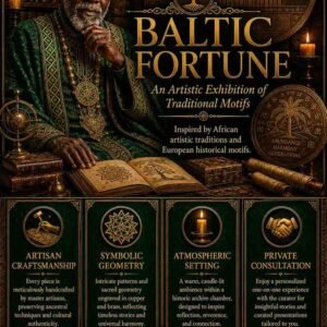 Premium Baltic Fortune Djinn Wealth Ritual flyer for clients in Aarhus and Copenhagen featuring an authentic African traditional healer and traditional folk magic abundance circles.