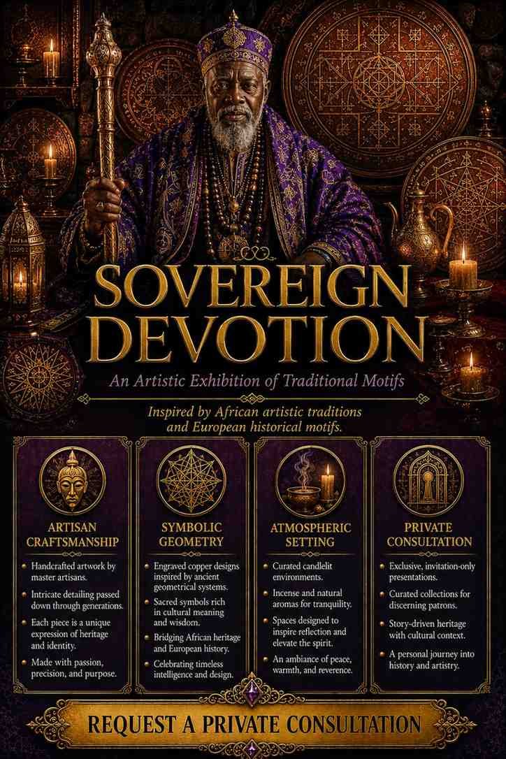 Bespoke Sovereign Devotion Djinn Love Ritual flyer for clients in Monte Carlo and Fontvieille featuring an authentic African traditional healer and traditional folk magic elemental alignment circles.