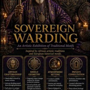 Custom Sovereign Warding Djinn Protection Spell flyer for clients in La Condamine and Monte Carlo featuring an authentic African traditional healer and protective folk magic elemental circles.