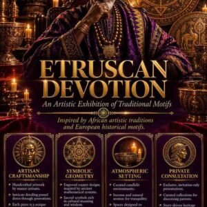Bespoke Etruscan Devotion Djinn Love Ritual flyer for clients in Milan and Rome featuring an authentic African traditional healer and traditional folk magic elemental alignment circles.