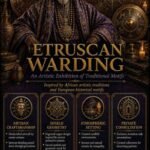 Custom Etruscan Warding Djinn Protection Spell flyer for clients in Florence and Rome featuring an authentic African traditional healer and protective folk magic elemental circles.