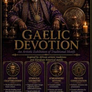 Bespoke Gaelic Devotion Djinn Love Ritual flyer for clients in Dublin and Malahide featuring an authentic African traditional healer and traditional folk magic elemental alignment circles.