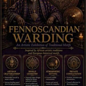 Custom Fennoscandian Warding Djinn Protection Spell flyer for clients in Kauniainen and Helsinki featuring an authentic African traditional healer and protective folk magic elemental circles.