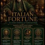 Premium Italian Fortune Djinn Wealth Ritual flyer for clients in Milan and Turin featuring an authentic African traditional healer and traditional folk magic abundance circles.