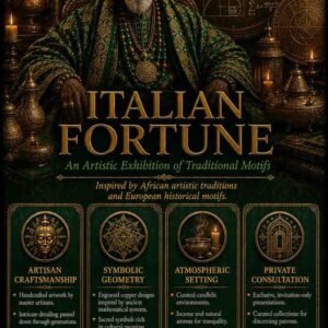 Premium Italian Fortune Djinn Wealth Ritual flyer for clients in Milan and Turin featuring an authentic African traditional healer and traditional folk magic abundance circles.