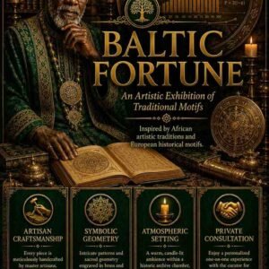 Premium Baltic Fortune Djinn Wealth Ritual flyer for clients in Tampere and Helsinki featuring an authentic African traditional healer and traditional folk magic abundance circles.