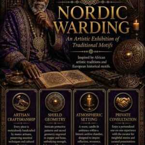 Custom Nordic Warding Djinn Protection Spell flyer for clients in Odense and Gentofte featuring an authentic African traditional healer and protective folk magic elemental circles.