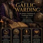 Custom Gaelic Warding Djinn Protection Spell flyer for clients in Galway and Malahide featuring an authentic African traditional healer and protective folk magic elemental circles.